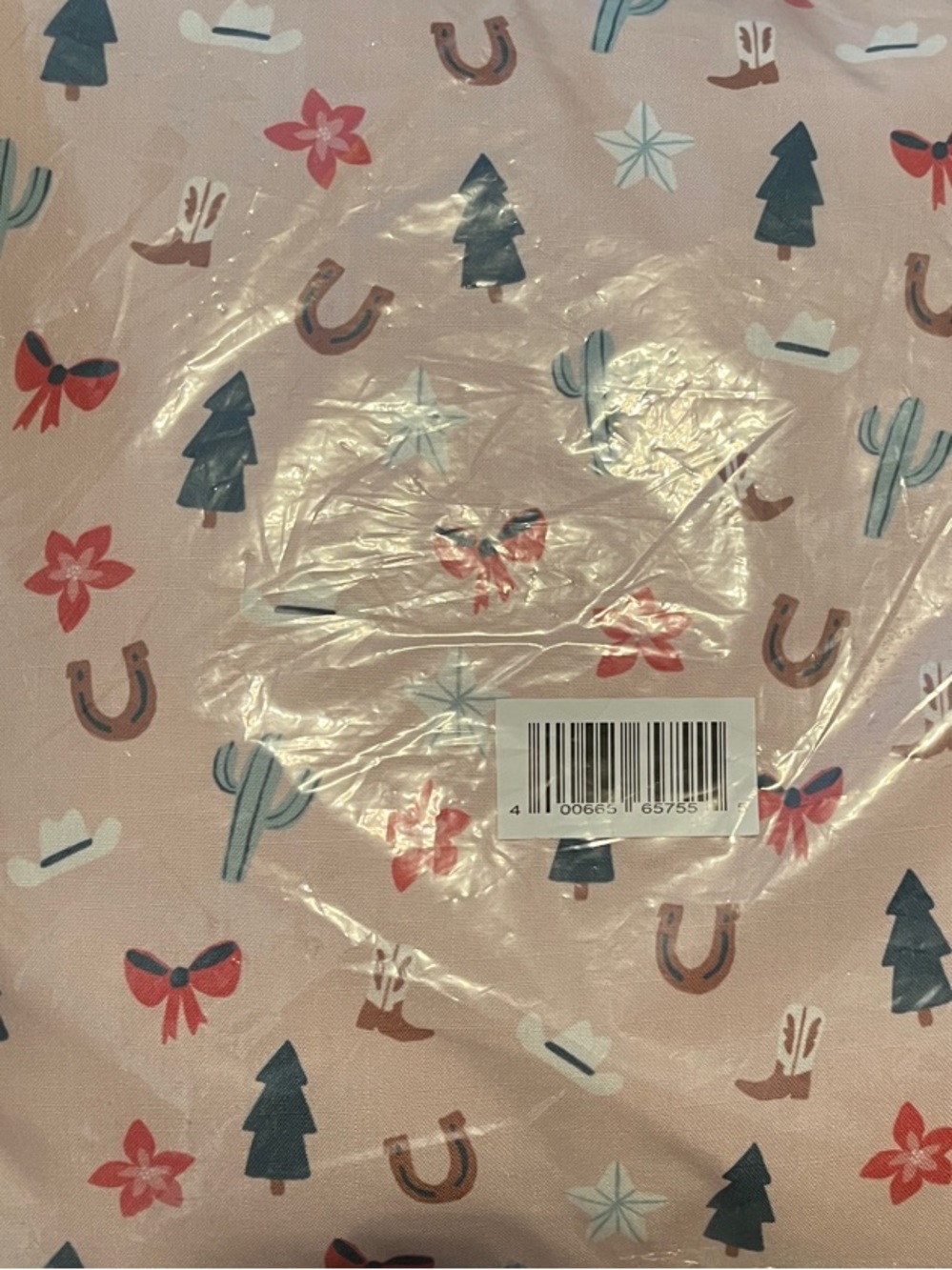 St. Nicholas Square Pink Western Holiday Pillow Cover with Navy and Red Accents